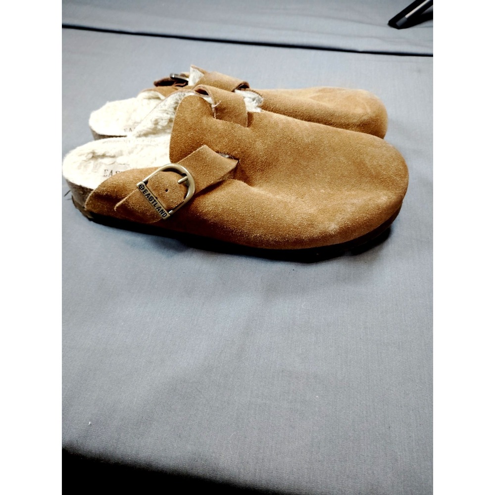 Eastland Women 8M Gina‑Lined Tan Suede Slip‑On Clogs Comfort Preppy Casual EUC